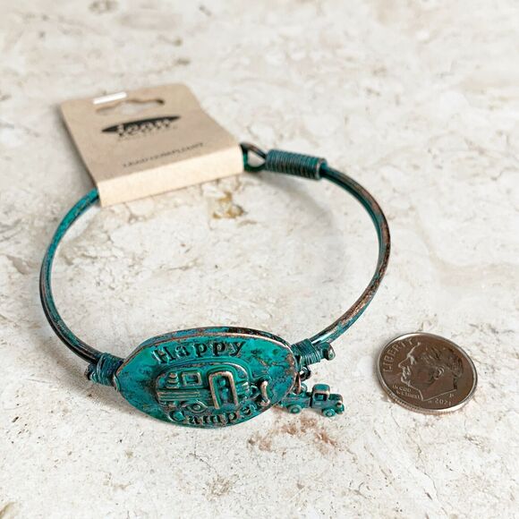 NEW Copper Patina Happy Camper Bracelet Vintage RV Travel Trailer Jewelry - Picture 3 of 7